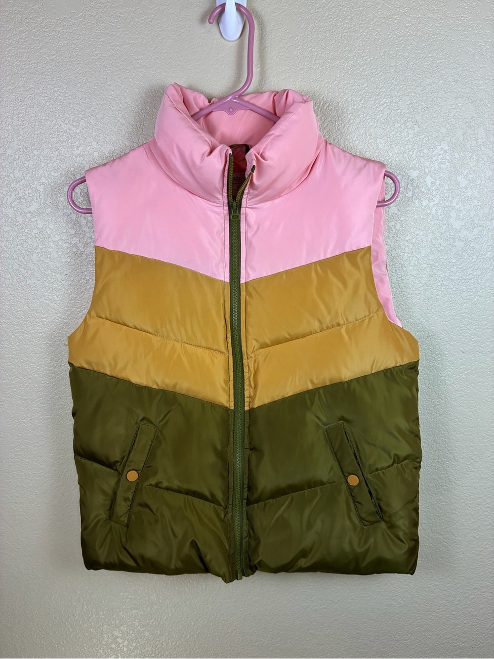 Sundance Colorblock Full Zip Puffer Vest - Pink, Mustard, Olive